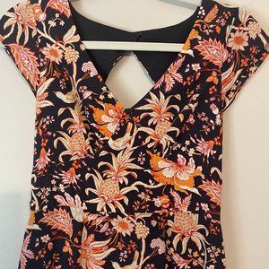 Leifsdottir - Navy & Orange Tropical Floral Print Silk Maxi | Size: 2
